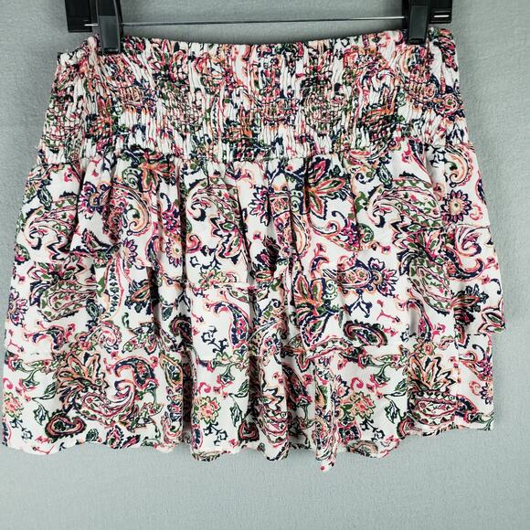 NafNaf Paris Size IT 40 Smocked Waist Layered Mini Skirt Colorful Paisley Floral - Picture 9 of 9